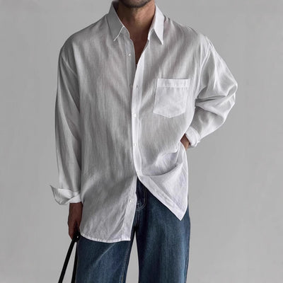 Men’s Long Sleeve Shirt – Relaxed Fit – Breathable Blend – Button Down Casual Style