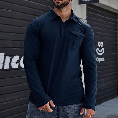 Men’s Henley Polo Shirt – Slim Fit – Cotton – Stand Collar – Chest Pocket