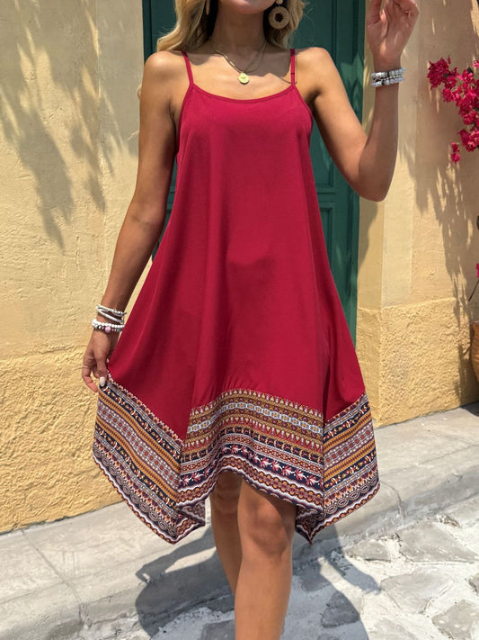 Women’s Midi Dress – Flowy A-Line Fit – Cotton – Spaghetti Straps – Boho Hem