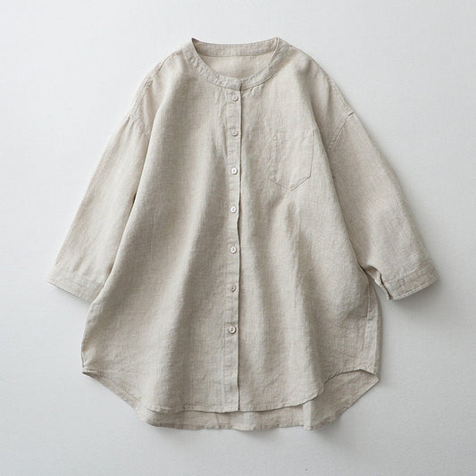 Women’s Button-Down Shirt – Oversized Fit – Natural Fibers – 3/4 Sleeve Casual Style