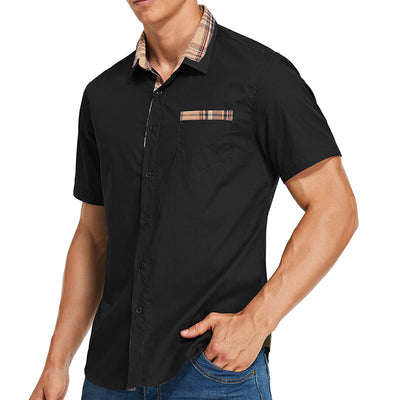 Men’s Short-Sleeve Shirt – Slim Fit – Cotton Blend – Check Collar and Pocket Trim