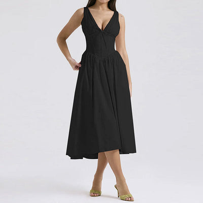 Women’s Midi Dress – V-Neck – A-Line Fit – Spaghetti Straps – Floral Print – Lightweight