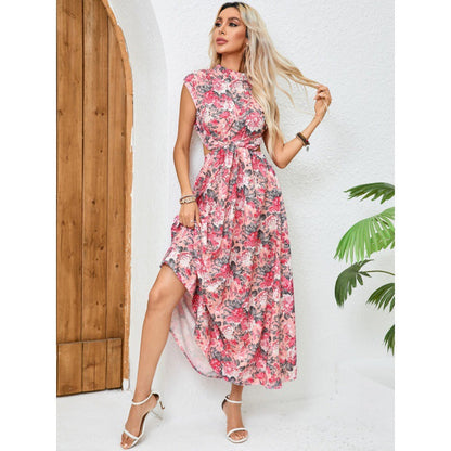 Women’s Sleeveless Dress – Slim Fit Wrap – Floral Print – Open Back – Breathable Blend