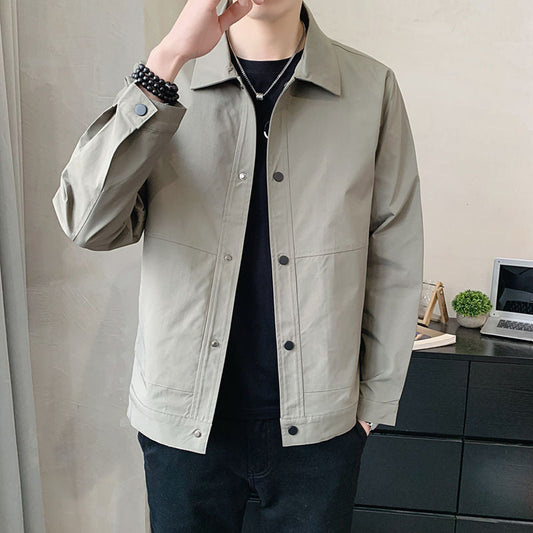 Men’s Casual Jacket – Relaxed Fit – Snap Button – Turn-Down Collar