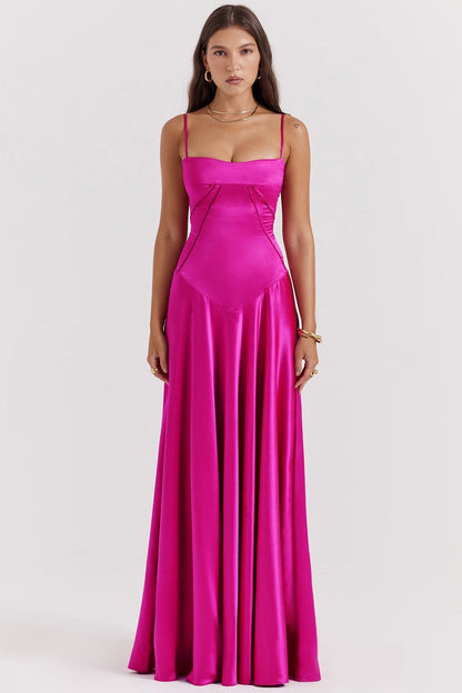 Women’s Midi Dress – Silky Slim Fit – Spaghetti Straps – Elegant Flowing Skirt