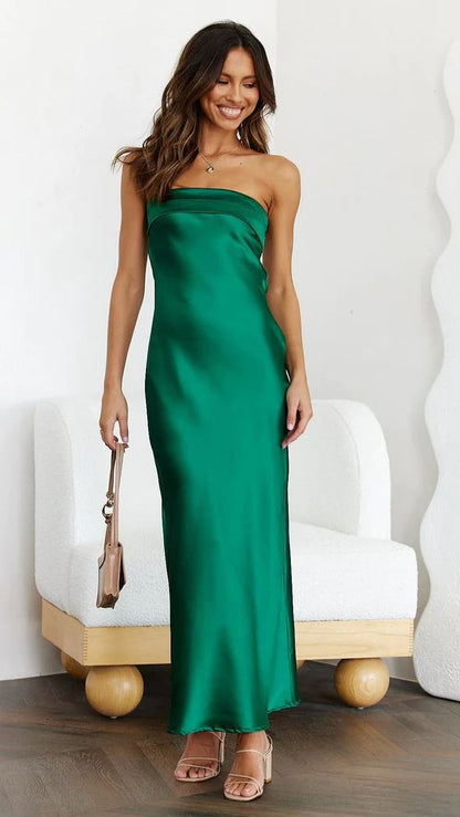 Women’s Maxi Dress – Strapless Satin – Slim Fit – Formal Evening Wear