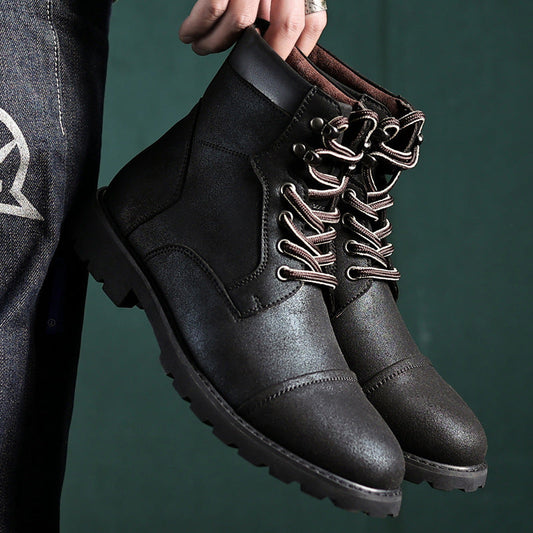 Men’s Ankle Boots – Leather Look – Lace-Up – Cushioned Collar – Treaded Sole