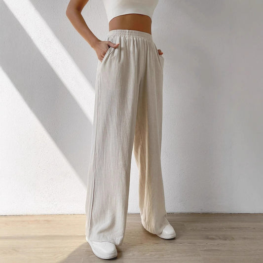 Women’s Wide-Leg Trousers – Breathable Cotton – Relaxed Fit – Elastic Waist – Full Length