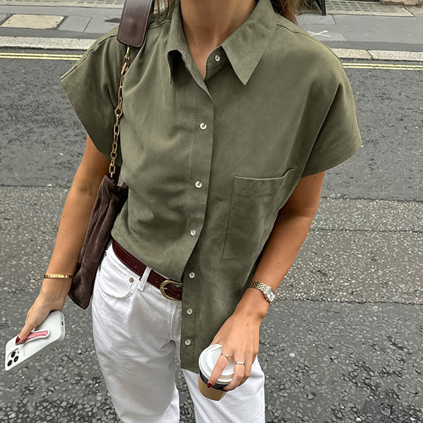 Women’s Sleeveless Shirt – Cotton Linen Blend – Relaxed Fit – Button Front – Chest Pocket