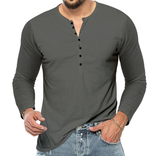 Men’s Henley Shirt - Long Sleeve - Regular Fit - Button Placket - Breathable Cotton