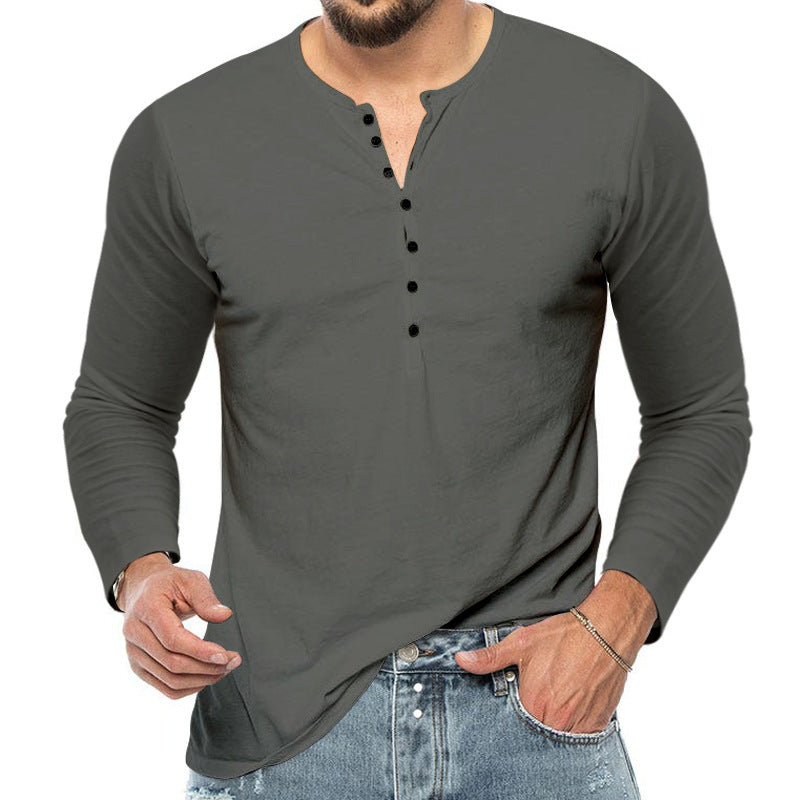 Men’s Henley Shirt - Long Sleeve - Regular Fit - Button Placket - Breathable Cotton