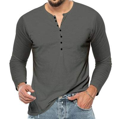 Men’s Henley Shirt - Long Sleeve - Regular Fit - Button Placket - Breathable Cotton
