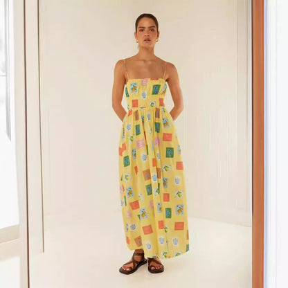 Women’s Maxi Dress – Off Shoulder – Ruched Bodice – Spaghetti Straps – Relaxed Fit