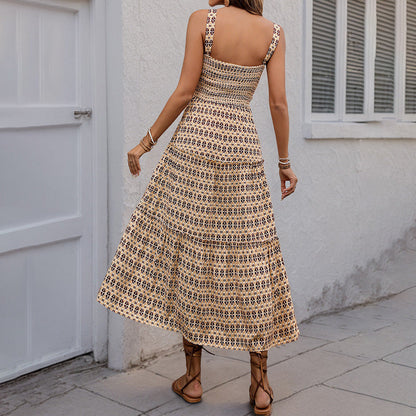 Women’s Sundress – Smocked Bodice – Tiered Midi Skirt – Lightweight Cotton Blend