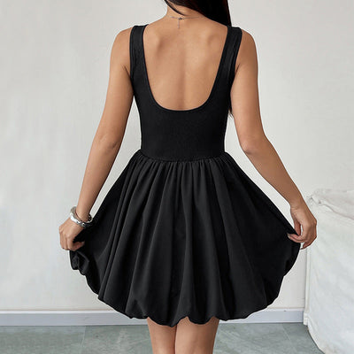 Women’s Mini Dress – Sleeveless Fitted Bodice – Bubble Hem – Round Neck – Flared Skirt