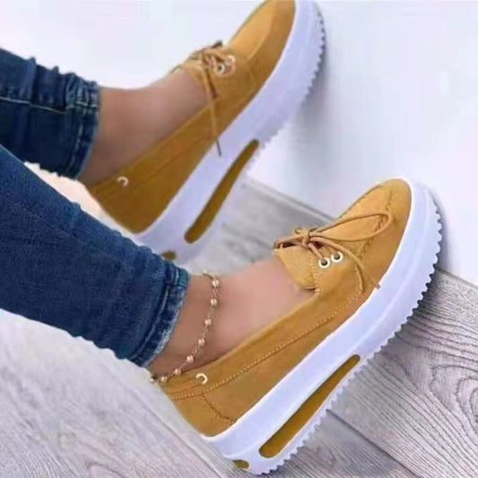 Women’s Wedge Heel Shoes – Suede Lace-Up – Platform Sole – Round Toe Casual Fit
