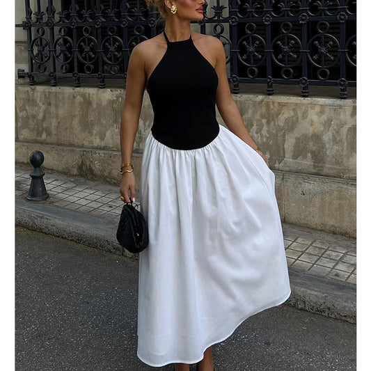 Women’s Long Evening Dress – Halter Neck – Backless – Fitted Bodice – Flowing Skirt