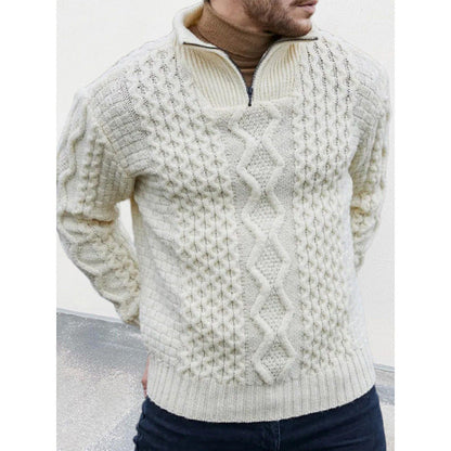 Men’s Knit Sweater – Cable Knit – High Neck Zip – Regular Fit – Ribbed Hem Cuffs