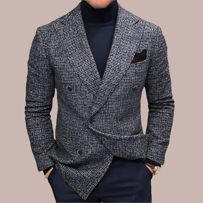 Men’s Blazer – Tailored Fit – Double-Breasted – Textured Fabric – Notched Lapel Formal Wear