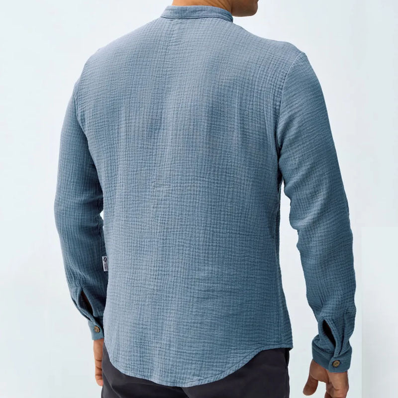 Men’s Button-Up Shirt – Regular Fit – Mandarin Collar – Long Sleeve