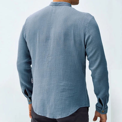 Men’s Button-Up Shirt – Regular Fit – Mandarin Collar – Long Sleeve