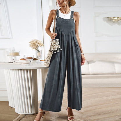 Women’s Overalls – Relaxed Fit – Wide Leg – Cotton Linen Blend – Adjustable Straps