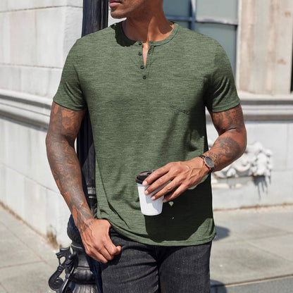 Men’s Henley T-Shirt – Slim Fit – Soft Cotton Blend – Short Sleeve – Chest Pocket