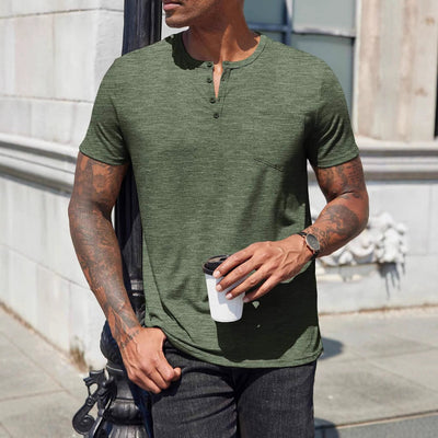 Men’s Henley T-Shirt – Slim Fit – Soft Cotton Blend – Short Sleeve – Chest Pocket