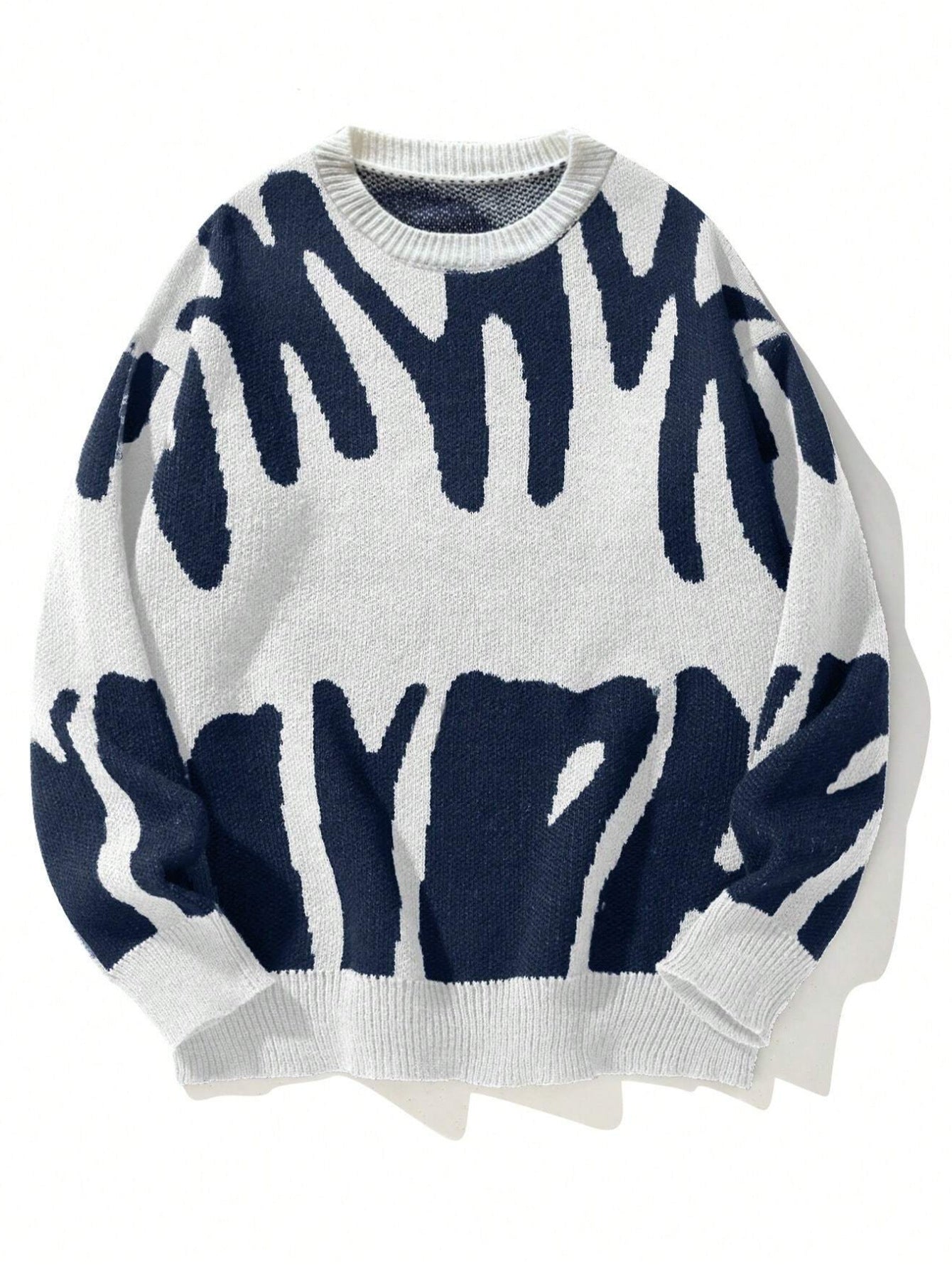 Women’s Knit Sweater – Relaxed Fit – Jacquard Pattern – Ribbed Crew Neck – Long Sleeve