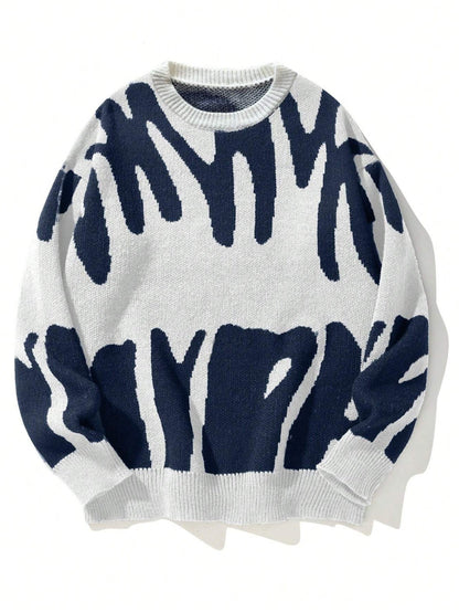 Women’s Knit Sweater – Relaxed Fit – Jacquard Pattern – Ribbed Crew Neck – Long Sleeve