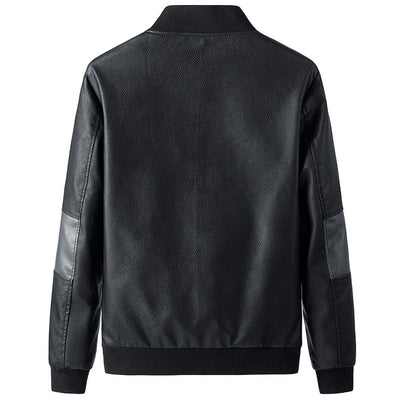 Men’s Bomber Jacket - Leather Look - Ribbed Collar & Cuffs - Zip Closure - Modern Fit
