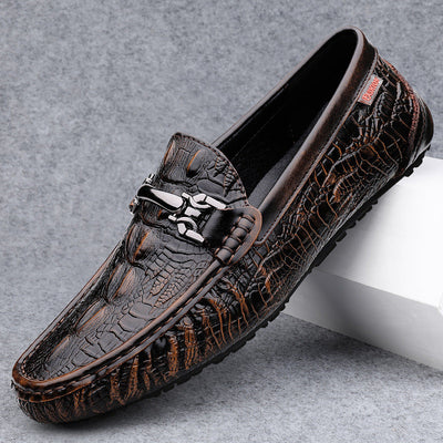 Men’s Loafers – Crocodile-Embossed Leather – Slip-On – Metal Buckle – Streamlined Fit