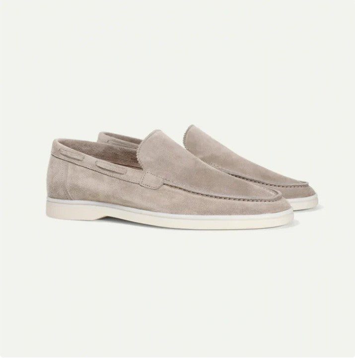 Men’s Suede Loafers – Slip-On Moc Toe – Flat Sole – Smart Casual Driving Shoe