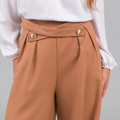 Women’s Wide-Leg Trousers – High Waist – Asymmetric Waistband – Full Length Relaxed Fit