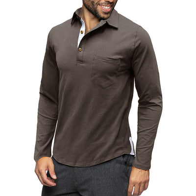 Men’s Polo Shirt – Cotton – Slim Fit – Long Sleeve – Chest Pocket – Button Placket