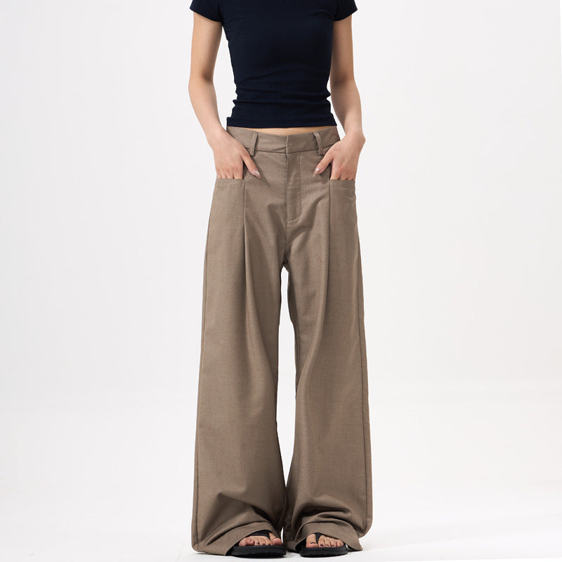 Women's Wide-Leg Trousers - High-Waisted - Front Pleats - Flowing Fit