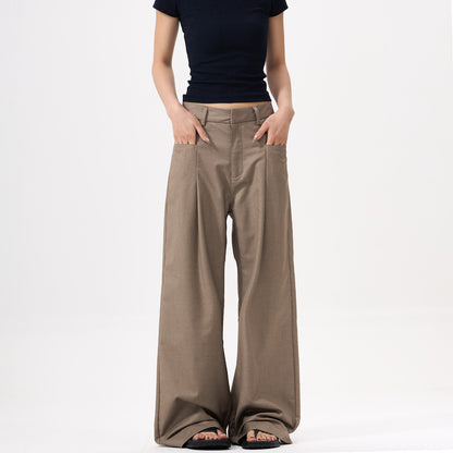 Women's Wide-Leg Trousers - High-Waisted - Front Pleats - Flowing Fit
