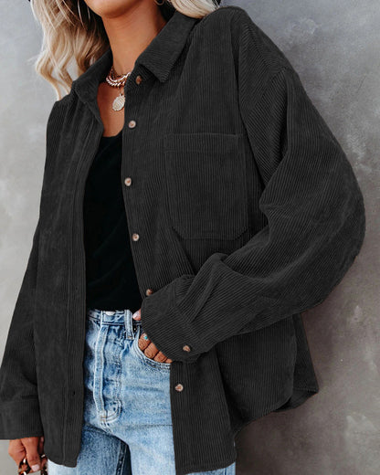 Women’s Corduroy Shirt – Oversized Fit – Long Sleeve – Casual Button-Up Layering Piece