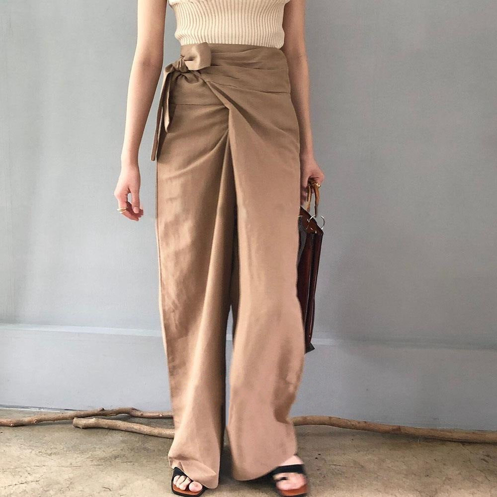 Women’s Wide-Leg Trousers – High Waist – Tie Belt – Lightweight Cotton – Full Length
