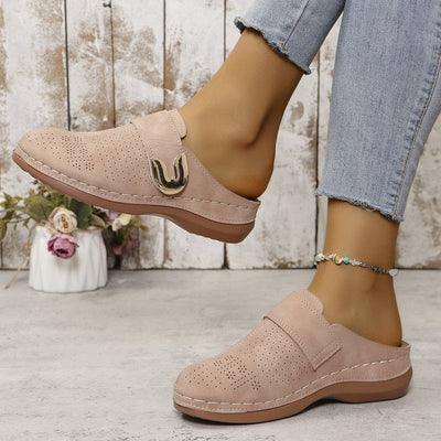 Women’s Mule Sandals – Breathable Blend – Perforated Upper – Slip-On with Buckle