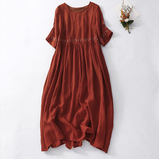 Women’s Maxi Dress – Relaxed Fit – Cotton – Short Sleeve – Lace Waist Detail
