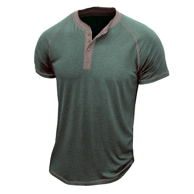 Men’s Henley Shirt – Cotton Blend – Regular Fit – Short Sleeve – Contrast Stitching
