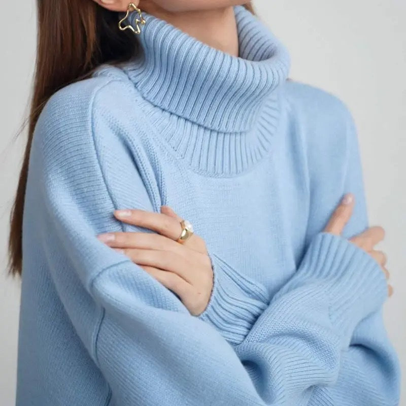 Women's oversized turtleneck basic knit sweater