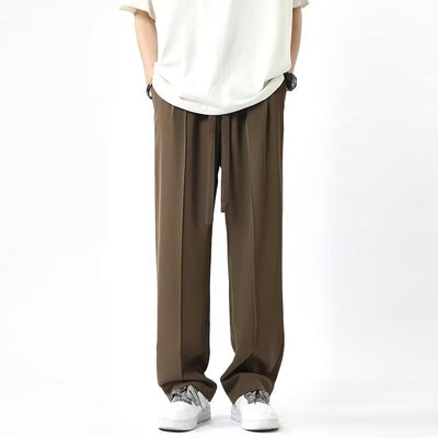 Men's Wide-Leg Trousers – High Waist – Lightweight Draped Fit – Full Length Casual