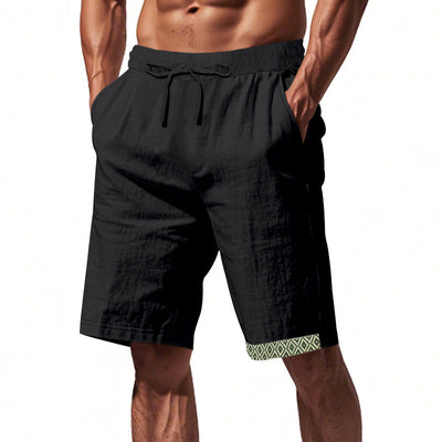 Men's Shorts – Loose Fit – Drawstring Waist – Boho Trim – Side Pockets