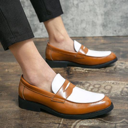 Men’s Loafers – Polished Leather – Slip-On Penny Strap – Two-Tone Rubber Sole