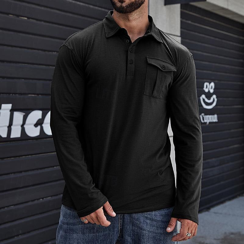 Men’s Henley Polo Shirt – Slim Fit – Cotton – Stand Collar – Chest Pocket