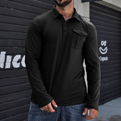 Men’s Henley Polo Shirt – Slim Fit – Cotton – Stand Collar – Chest Pocket