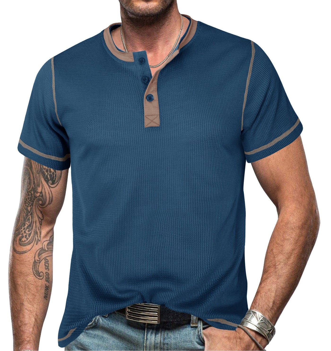 Men’s Henley Shirt – Slim Fit – Cotton – Short Sleeve Casual Style