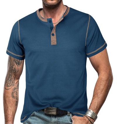 Men’s Henley Shirt – Slim Fit – Cotton – Short Sleeve Casual Style